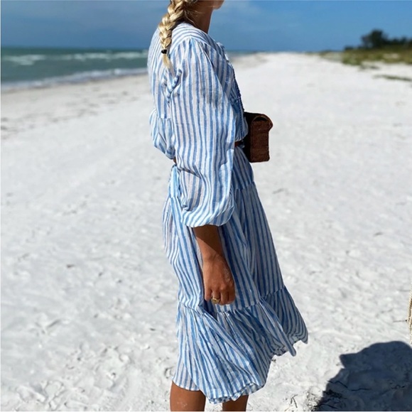 Emerson Fry India Collection Blue/White Stripe Heirloom Dress. Size XS/S. - Picture 3 of 9